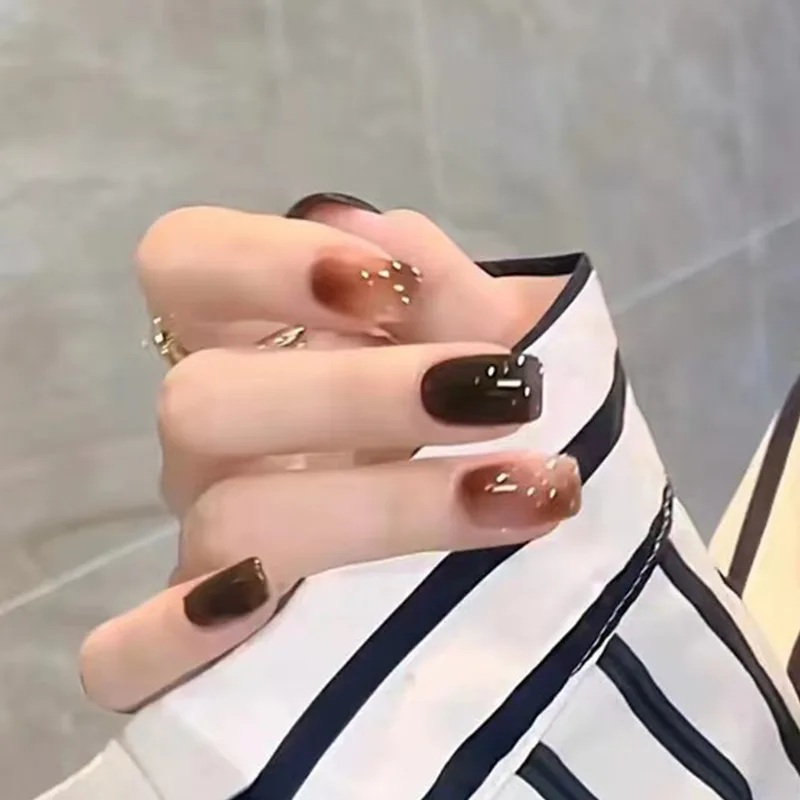 

Icy Amber Manicure Nails Products Reusable Adhesive False Fake Nail Supplies Glue Press Things Full Cover Tips Accessories Art