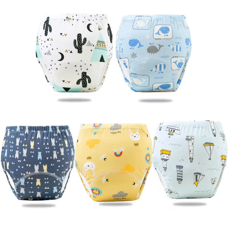 5PC 6 Layers Reusable Cotton Baby Training Pants, Baby Shorts, Underwear, Baby Diapers,