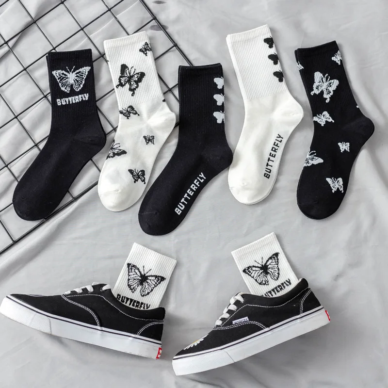 

Женские носки, забавные носки-бабочки в стиле Харадзюку, японские длинные носки, женские мужские велосипедные носки, женские трендовые носки до щиколотки