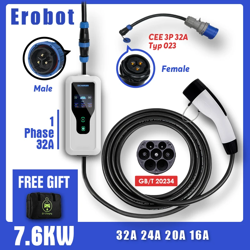 

GBT Charger For Car 7kw Electric Car Portable EV Charger Station Chinese Electric Cars Chademo BYD Seal Tesla 3 Air EV GB/T Plug