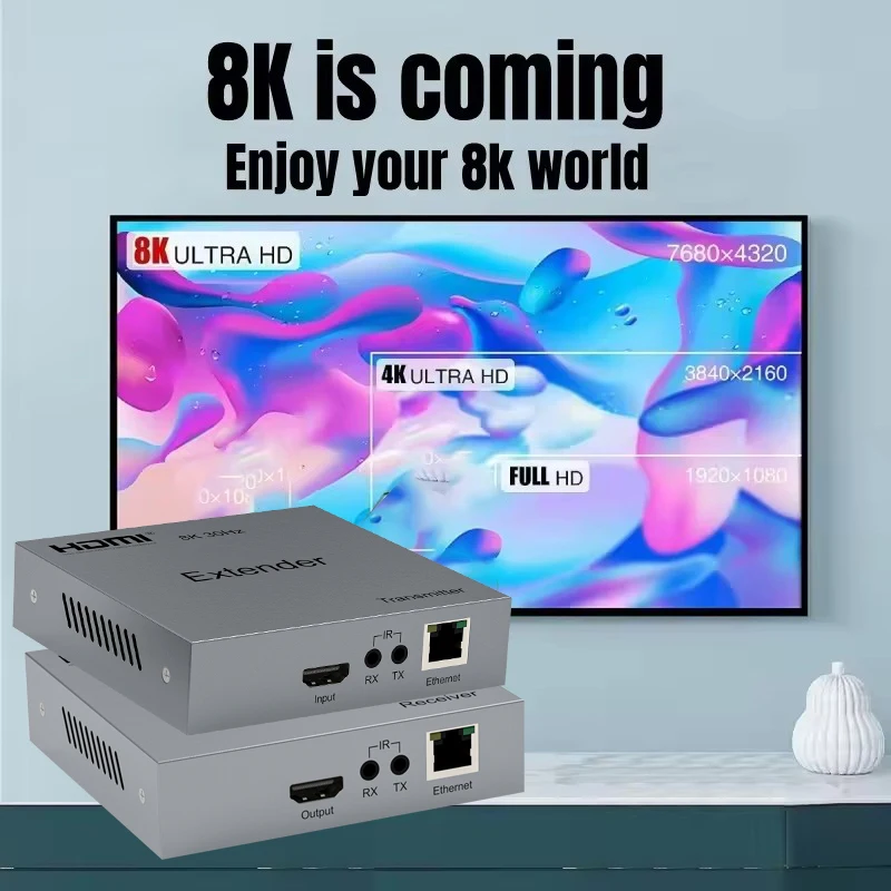 Фото Удлинитель HDMI 8K HDBaseT 4K 120 Гц с поддержкой POE, передача данных по кабелю Cat6/6A на 100 м, совместимость с HDCP2.3, VRR, RS232, HDR10, Dolby DTS №5