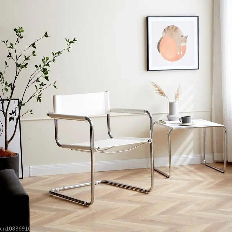 Кресло с подлокотником из нержавеющей стали кожаное обеденное кресло Bauhaus