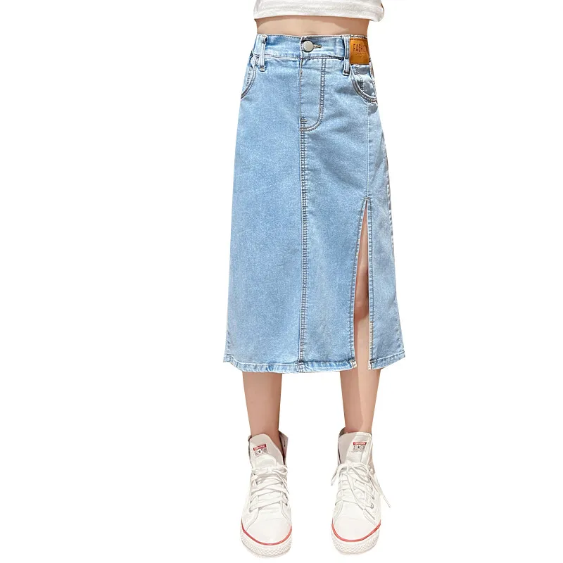 

New Fashion Kids Girls Long Style Split Denim Skirt For Teenagers Summer Cool Clothing Children Casual Denim-Skirt 5 7 9 11 14 Y