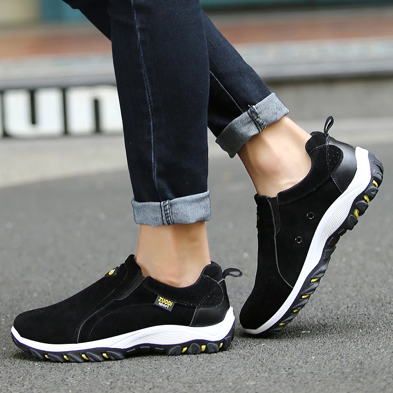 New Arrival Mens Leather Hiking Shoes Slip-on Sports Shoe Outdoor Jogging Trekking Sneakers