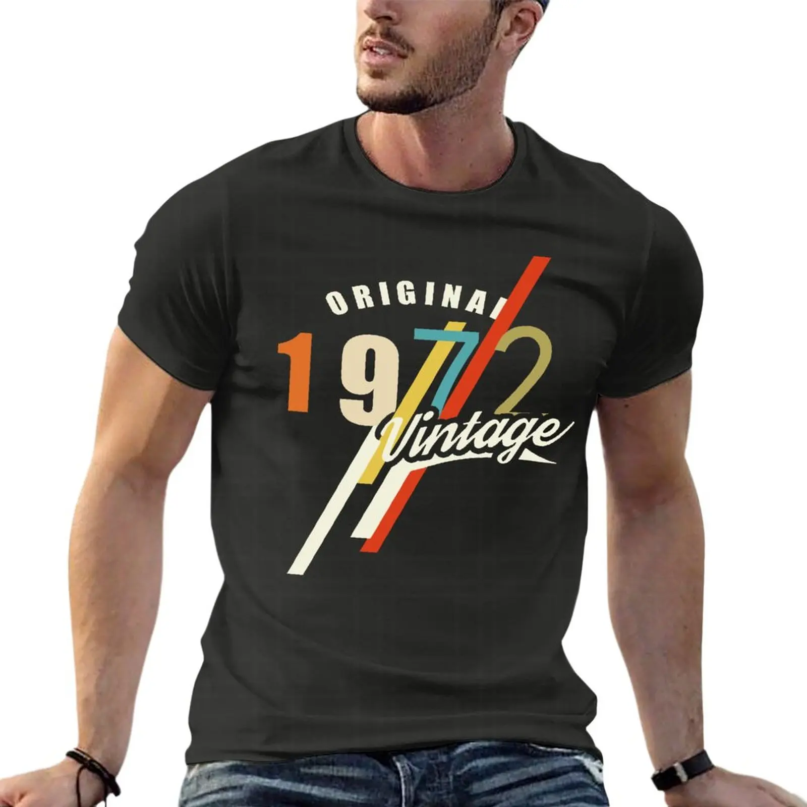 

Vintage 1972 Gift Father'S Day Oversize T Shirt Printed Men Clothing Short Sleeve Streetwear Big Size Top Tee