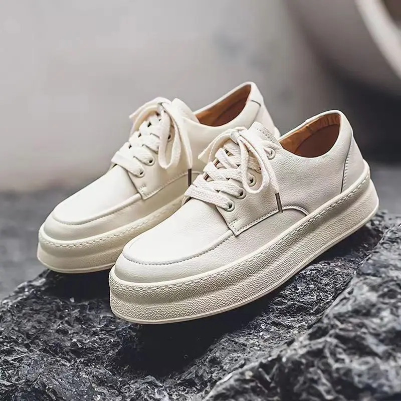 

Men Genuine Leather Shoe Fashion Versatile Breathable Men Shoe Thick Sole Casual Original Skateboard Sneaker Men Vulcanized Shoe