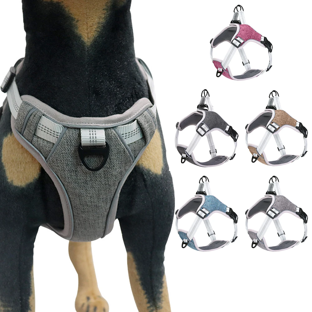 

Pet Dog Harness Reflective Nylon Adjustable Collar Medium Large Naughty Dogs Cats Vest Safety Vehicular Lead Walking Running