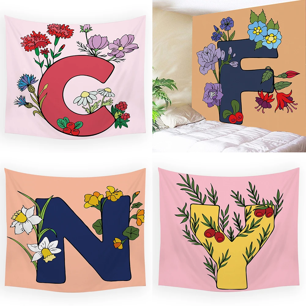 

Настраиваемый цветочный кружевной гобелен, простое настенное одеяло с алфавитом, домашний гобелен, индивидуальный цветной гобелен с алфавитом, настенный гобелен