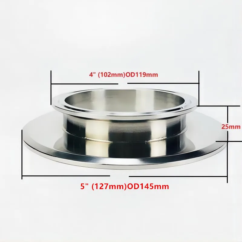 Короткий переходник Tri Clamp 4 дюйма (102 мм) OD119 x 5 дюймов (127 наружный диаметр 145 мм