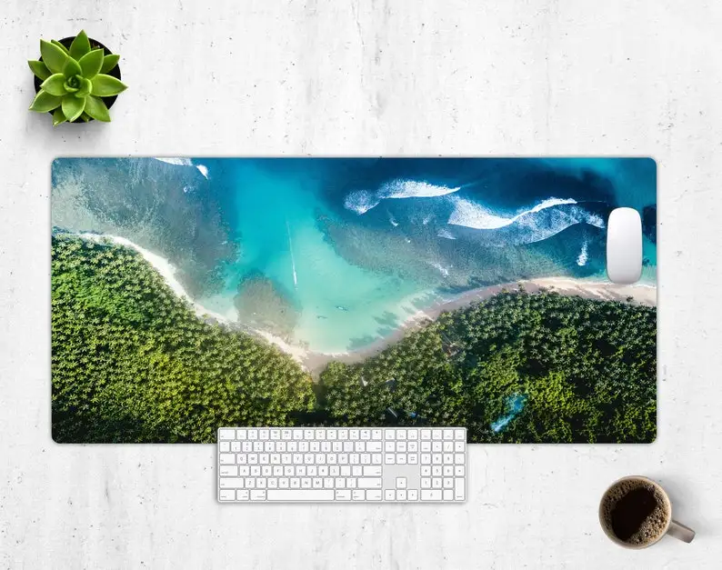 

Aerial View Of Water Near Trees Desk Mat, Extended Desk Pad, Aesthetic Large Mouse Pad, Trendy Workspace, Office Home Decors