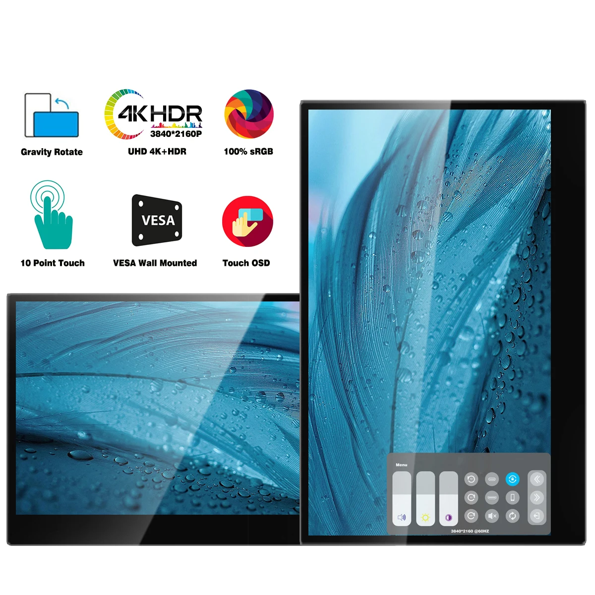 15.6inch 4K Touch Gravity Rotate Portable Monitor Ultra HD Gaming for Tiktok Living Nintendo Switch PS5 Laptop PC Sub Screen