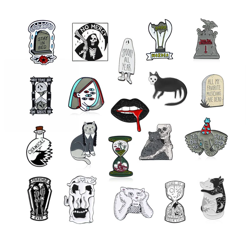 

Explosion Bottle Elephant Cat Combination Brooch Fashion Popular Big Collection Brooches Tombstone Brooch Skull Enamel Pin