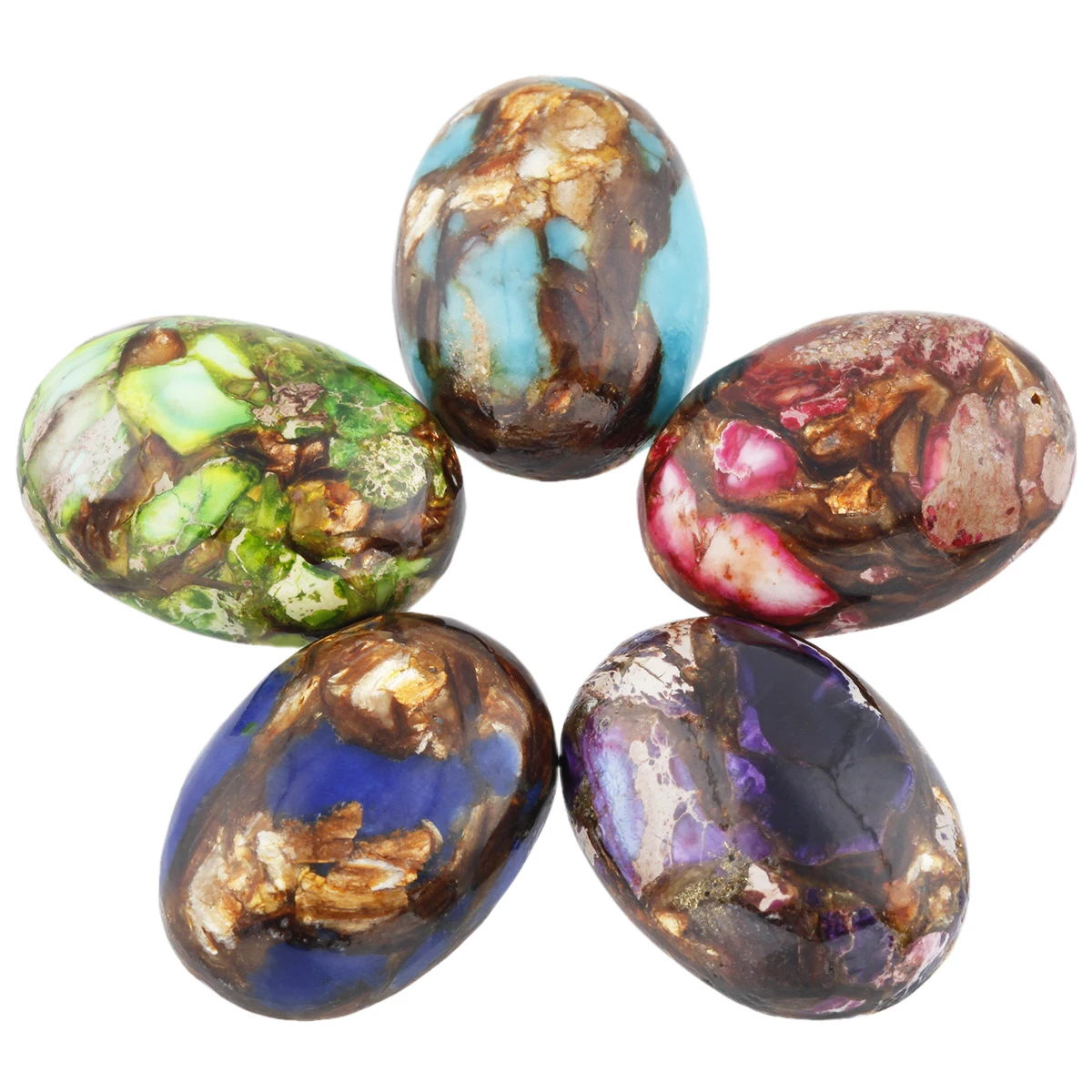 Разноцветная морская яшма Reiki с овальной плоской задней поверхностью кабошоны