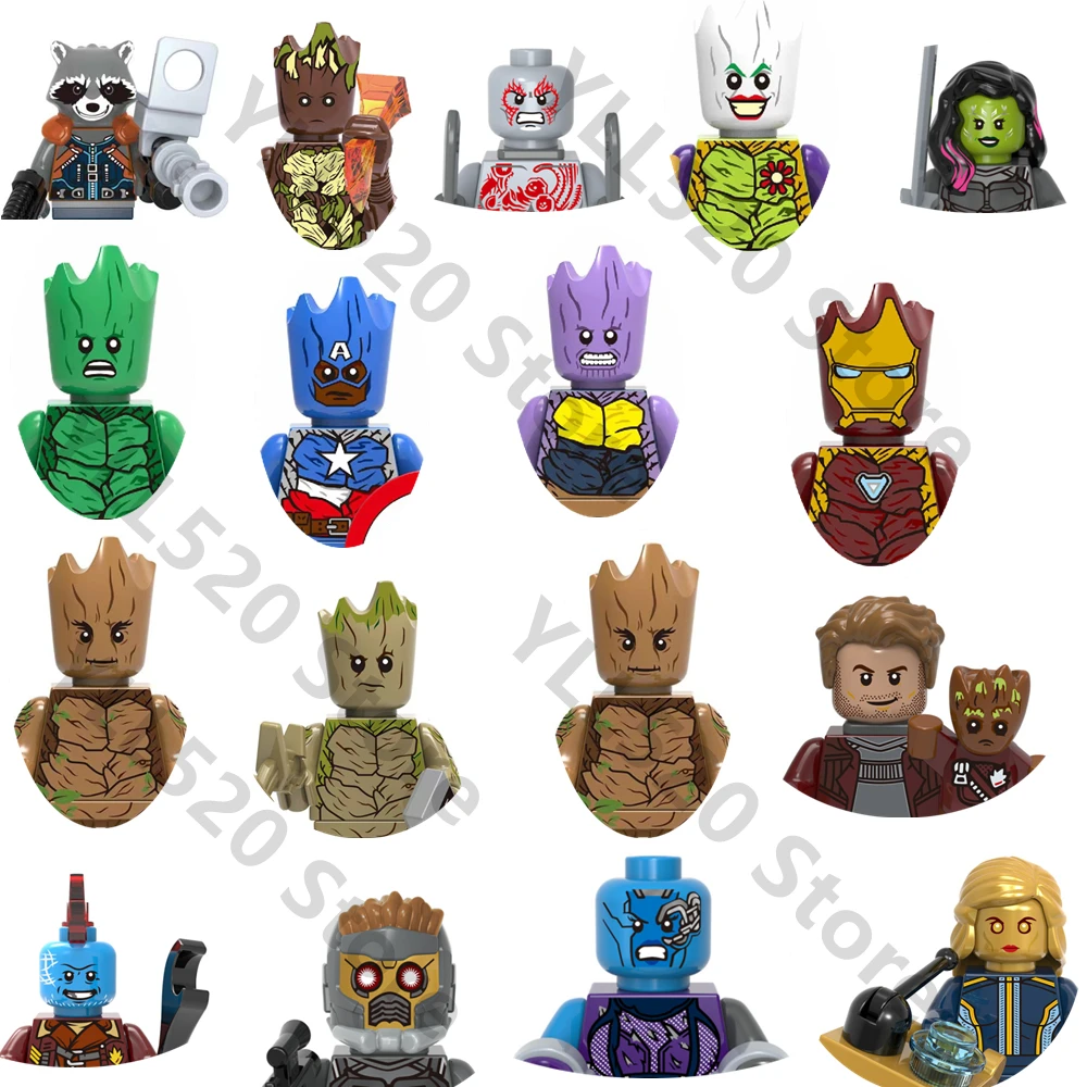 Disney Groot Raccoon Building Blocks Anime cartoon Mini Action Movie Figures Heads Assembly Toys kids Birthday Gifts XH1003