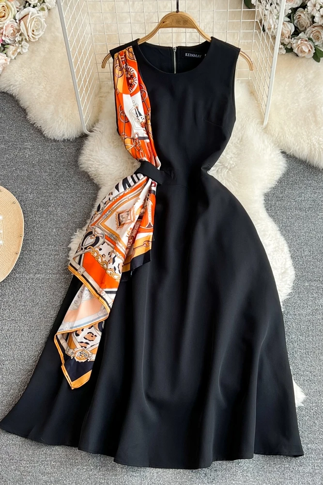 Лето 2023 легкое платье трапециевидной формы без рукавов в винтажном стиле с