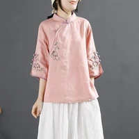new summer traditional chinese retro style top embroidered linen clothes oriental clothing traditional chinese blouse for women