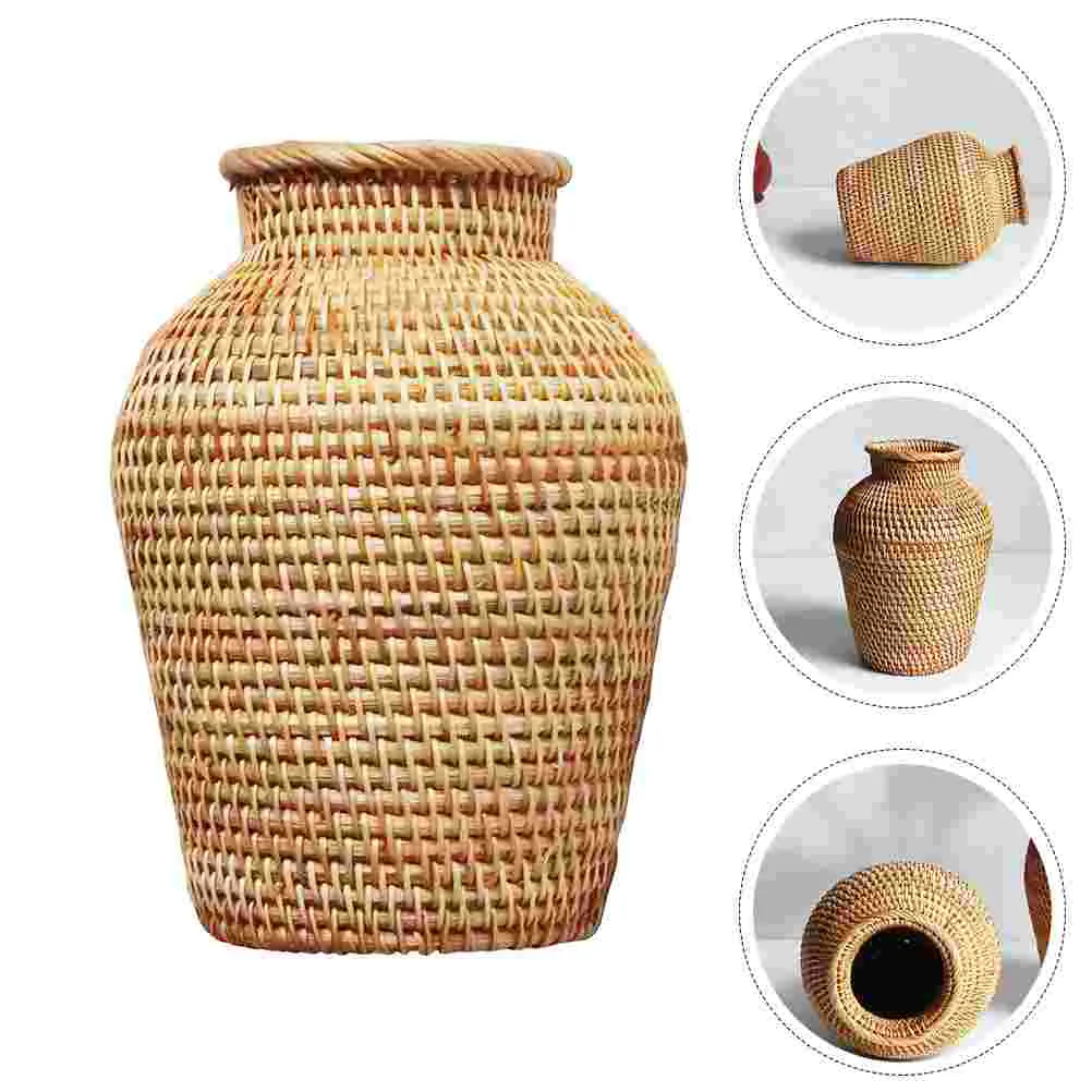 

1Pc Rattan Woven Dry Flower Vase Living Room Restaurant Window Decor