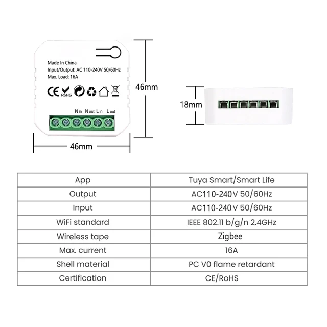Tuya Smart Life ZigBee Switch Electricity Energy Monitor KWh Din Rail 16A Timer Socket Mini Module Works with Google Home Alexa 6