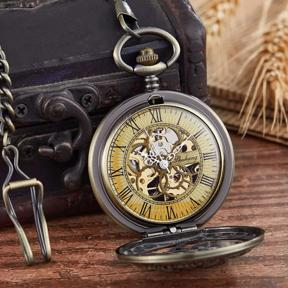 Vintage Top Fashion Personalized Lotus Mechanical Pocket Watch Men Woman Hand Wind Vintage Pocket & Fob Watch Luxury Male Clock