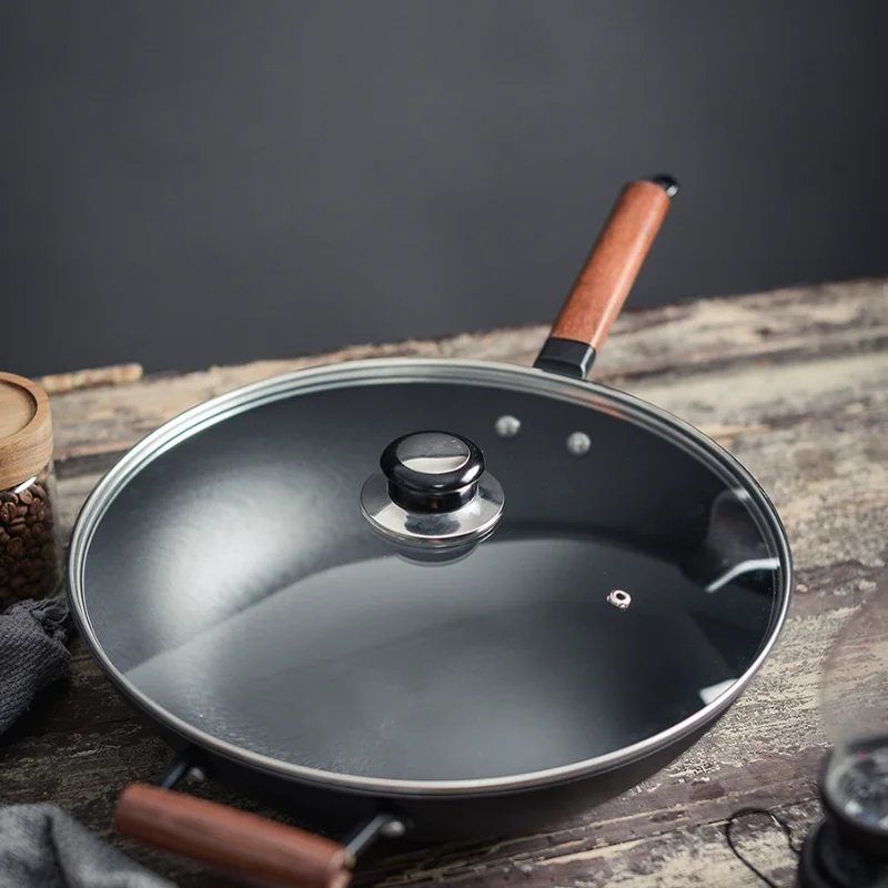 

Traditional Cast Iron Wok Cooking Non Stick Pan Non-coating Chinese Cookware Wok High Quality Ollas De Cocina Kitchen Utensils