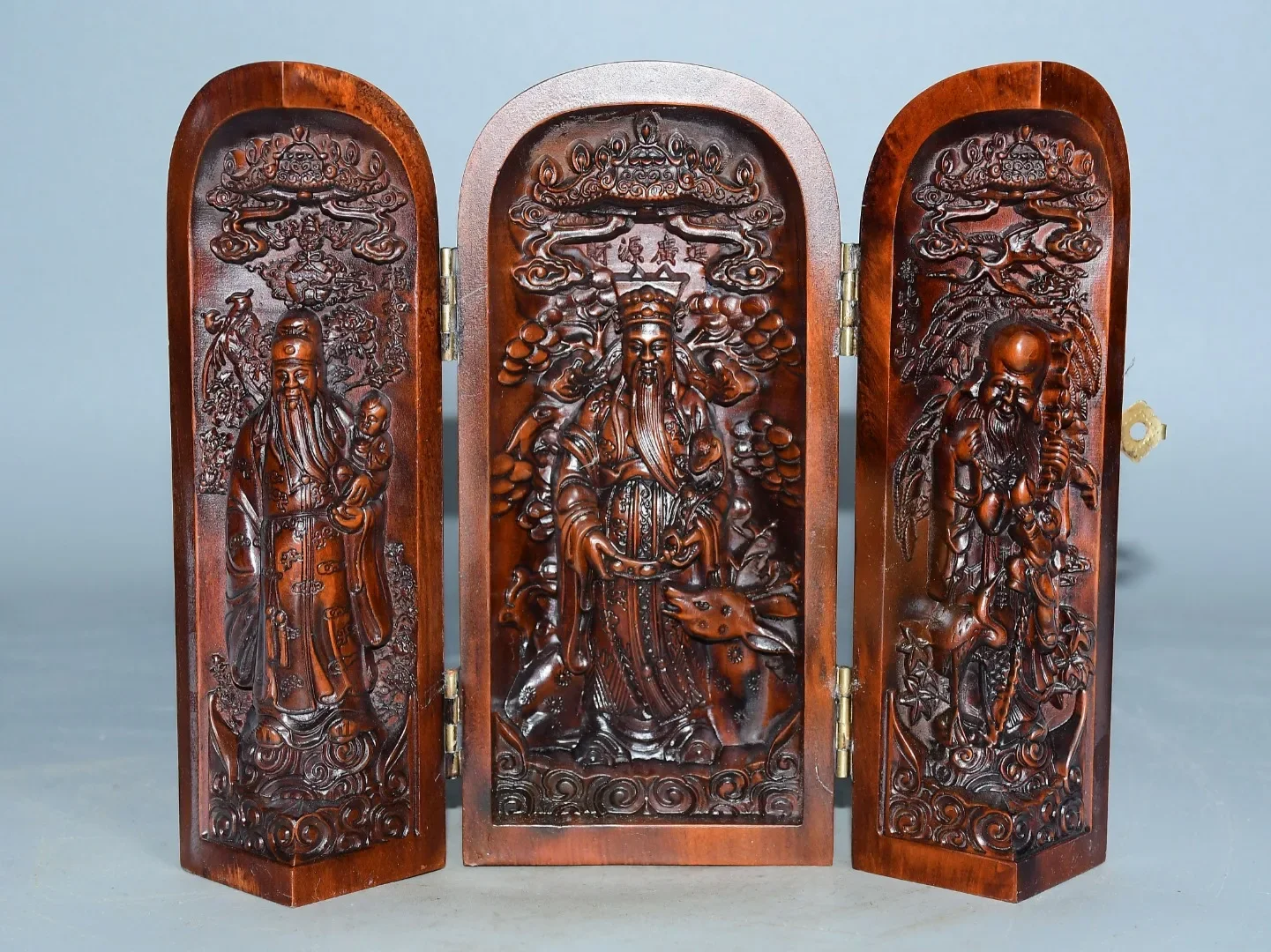 6-дюймовая коллекция тибетского храма старый самшит фулу Шоу три бессмертных