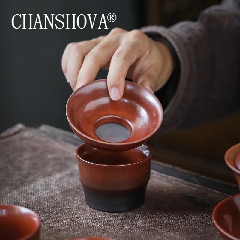 

CHANSHOVA Chinese retro style ceramic tea ifilters accessories tea strainer filter tea cup 2-piece set Teaware Accessories H534