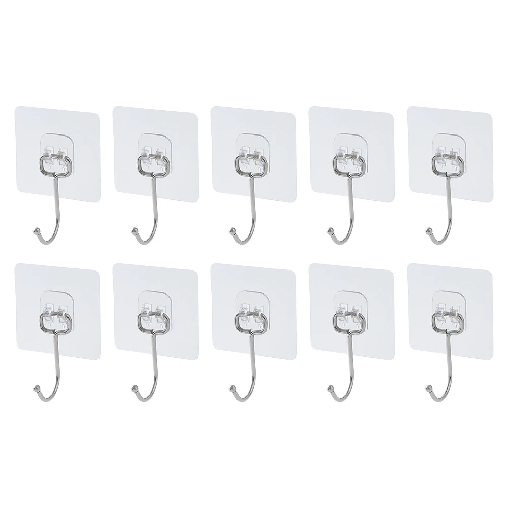 

10pcs Heavy Duty Wall Hook Self Adhesive For Kitchen Bedind Door Bathroom Accessories Durable Home Use Transparent No Punching