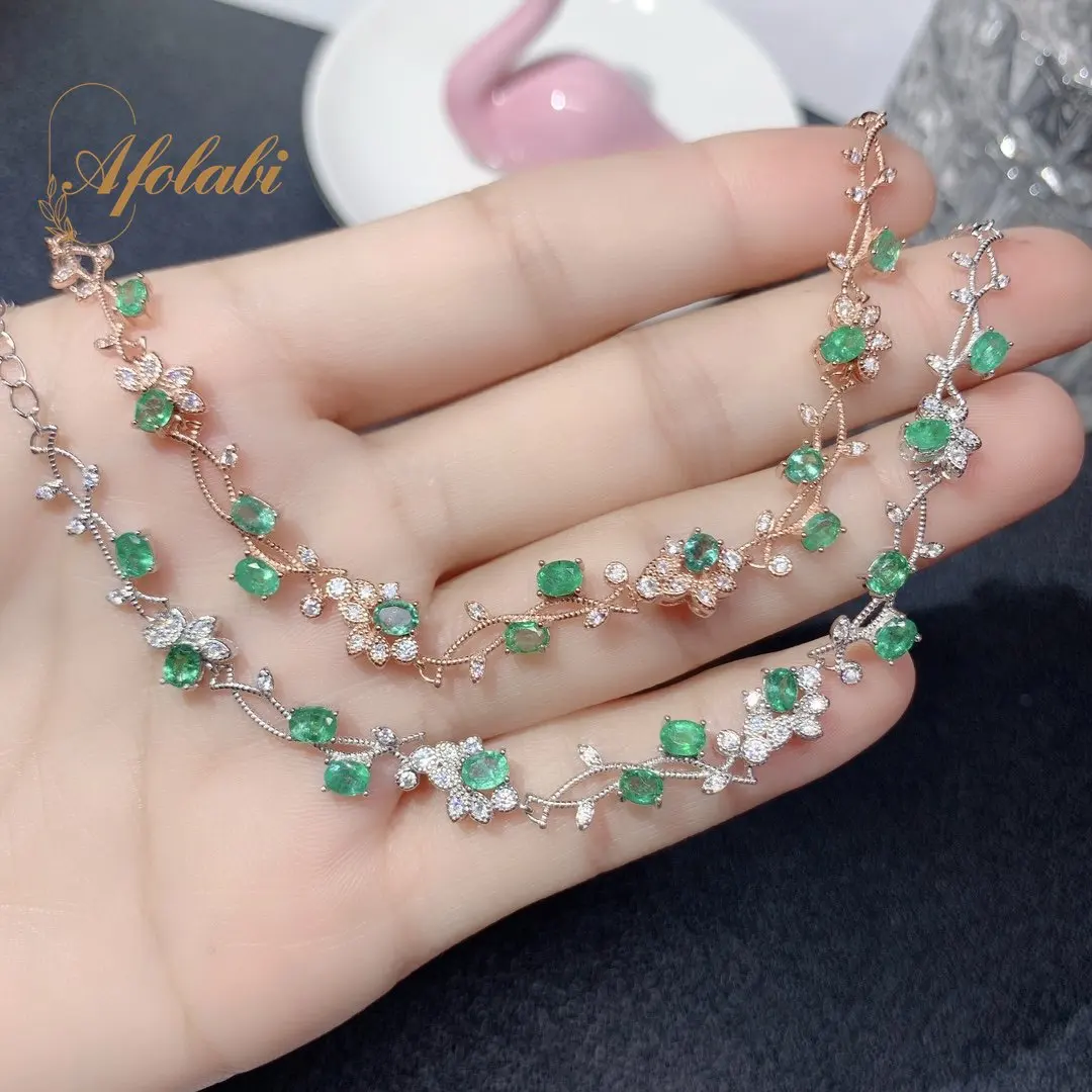 

Fine Jewelry Emerald Bracelet for Women Anniversary Gift Real 925 Sterling Silver 3*4MM Gemstone