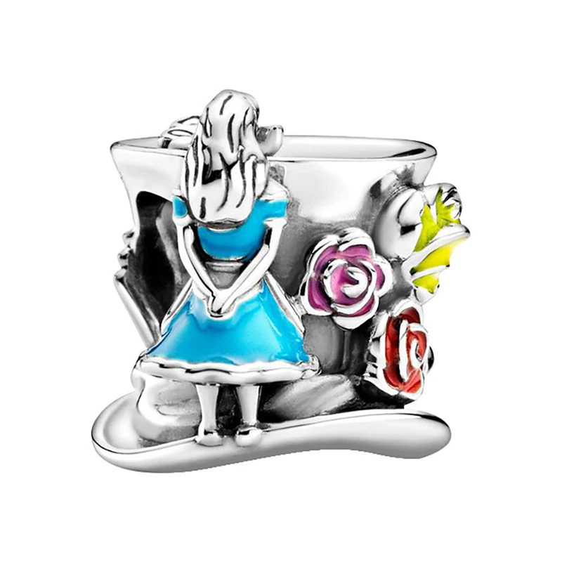 

Disney Alice in Wonderland Charms Bracelet Women Tea Party Rose Cup Beads For Jewelry Making Girl Jewelry Bangle Accessories DIY
