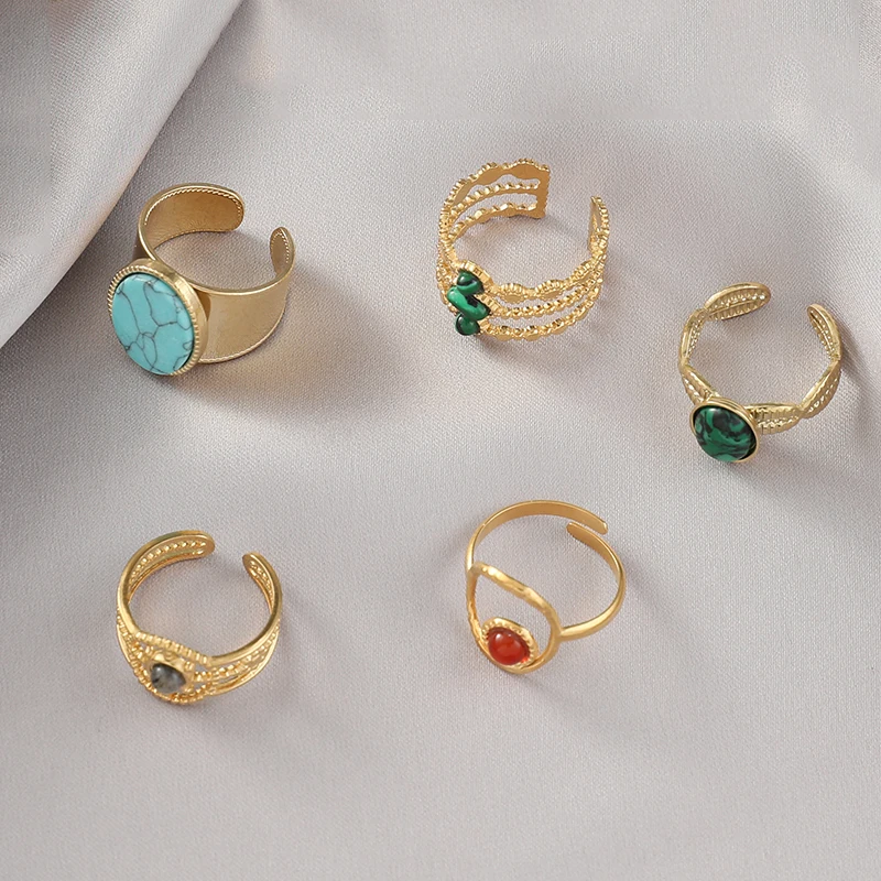 

Women's Ring Natural Stone Stainless Steel Retro Atmospheric Trendy Ring Retro Luxury Adjustable Ring Jewelry Wholesale