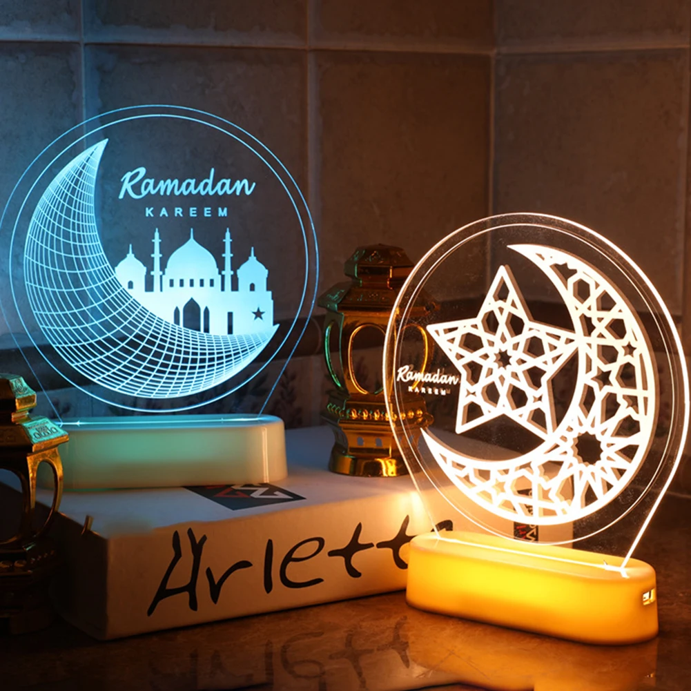 

EID Mubarak Decorations LED Light Eid Ramadan 3D Night Light Acrylic Warm Colorful Lamp with Remote Control Islamic Muslim Decor