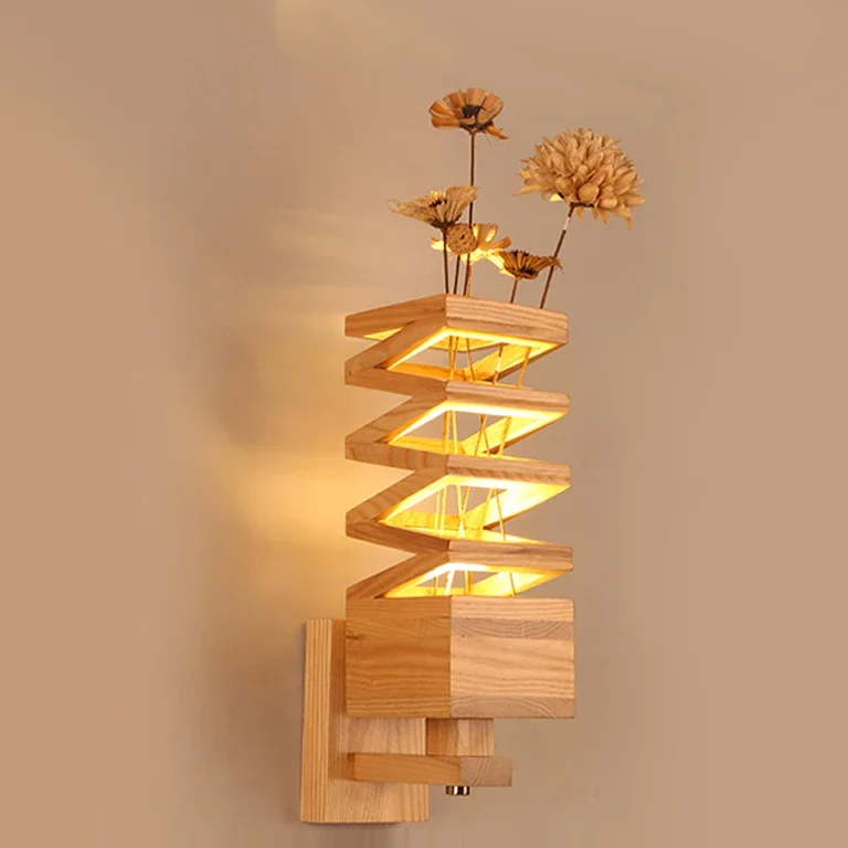Скандинавский китайский деревянный светодиодный настенный светильник