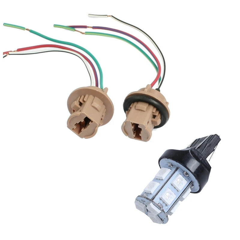 

2 Pcs T20 7443 LED Bulb Brake Turn Signal Light Sockets Harness Wire Plugs & 2X Red T20 7443 380 W21/5W Car 13 SMD 5050 LED Stop