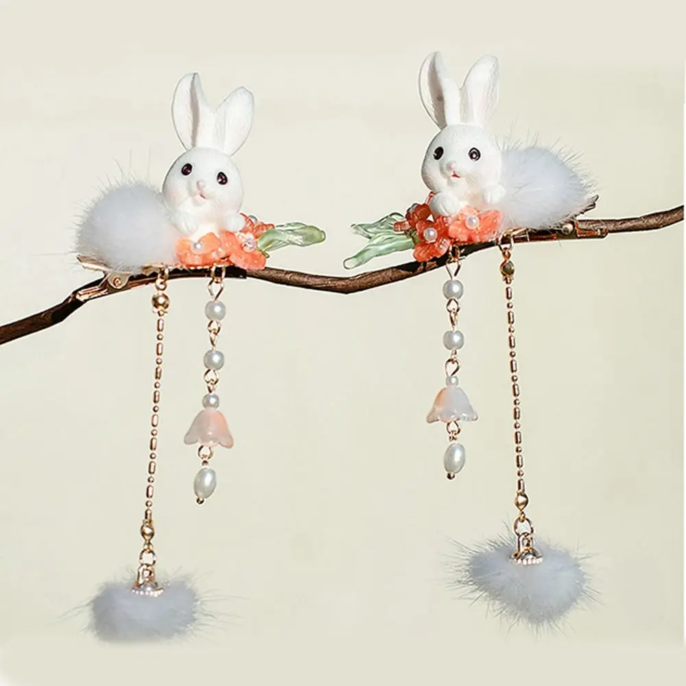 

Cute Plush Rabbit Hair Clips For Women Korean Plush Ball Barrettes Sweet Children's Tassel Hairpins Retro Duckbill Clips