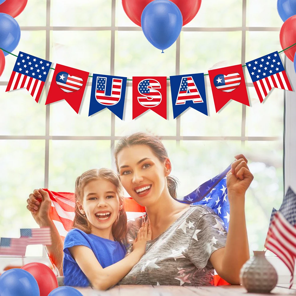 

Happy USA National Flag July 4th Day Birthday Party Wall Backdrops Hanging Letter Banner Bunting Independence Day Carnival Party