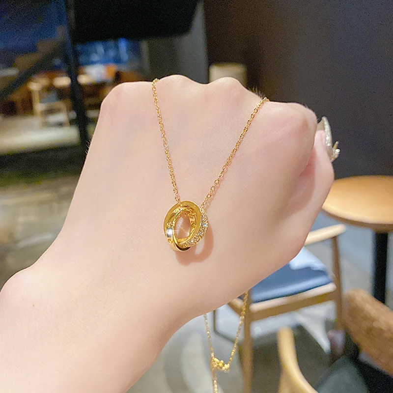 

Delicate Female Gold Color Circle Cross Female Choker Micro Pave Dazzling Crystal Sexy Pendant Necklace for Women Wholesale