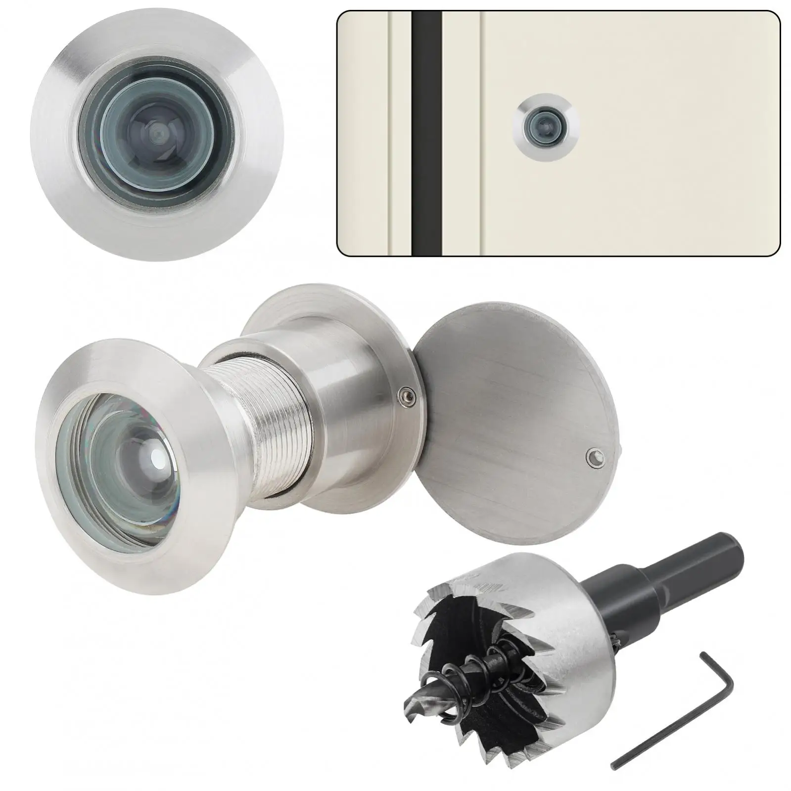 

28 мм, 220 градусов, твердая латунь, дверной глазок, набор сверл для дверного глазка толщиной от 1,56 до 2,24 дюймов, для дома, офиса, гостиницы