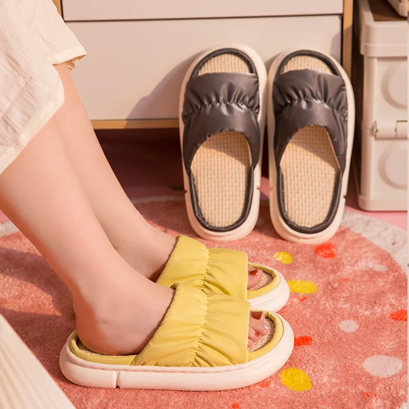 Linen Sandals Slippers Summer Simple Four Seasons Household Breathable Thick Bottom Solid Color Indoor Non-slip Couple Slippers