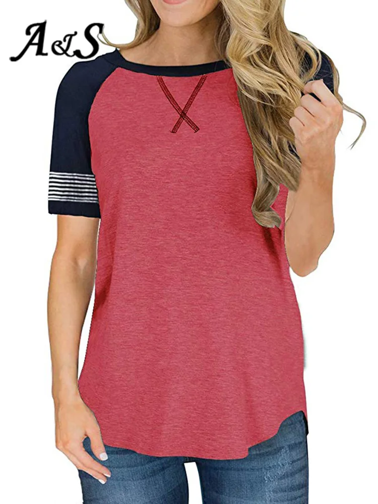 Купи Anbenser Summer Women T-shirt Loose Raglan Short Sleeve Striped Tee Shirt Patchwork O-Neck Casual T-shirts Female Korean Tops за 942 рублей в магазине AliExpress