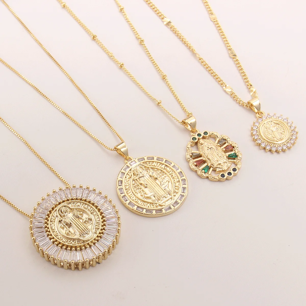 

MHS.SUN Girls Mosaic AAA Zircon Copper Religious Pendants Chain Necklaces Fashion Gold Plated Choker Necklace Women Jewelry 1PC