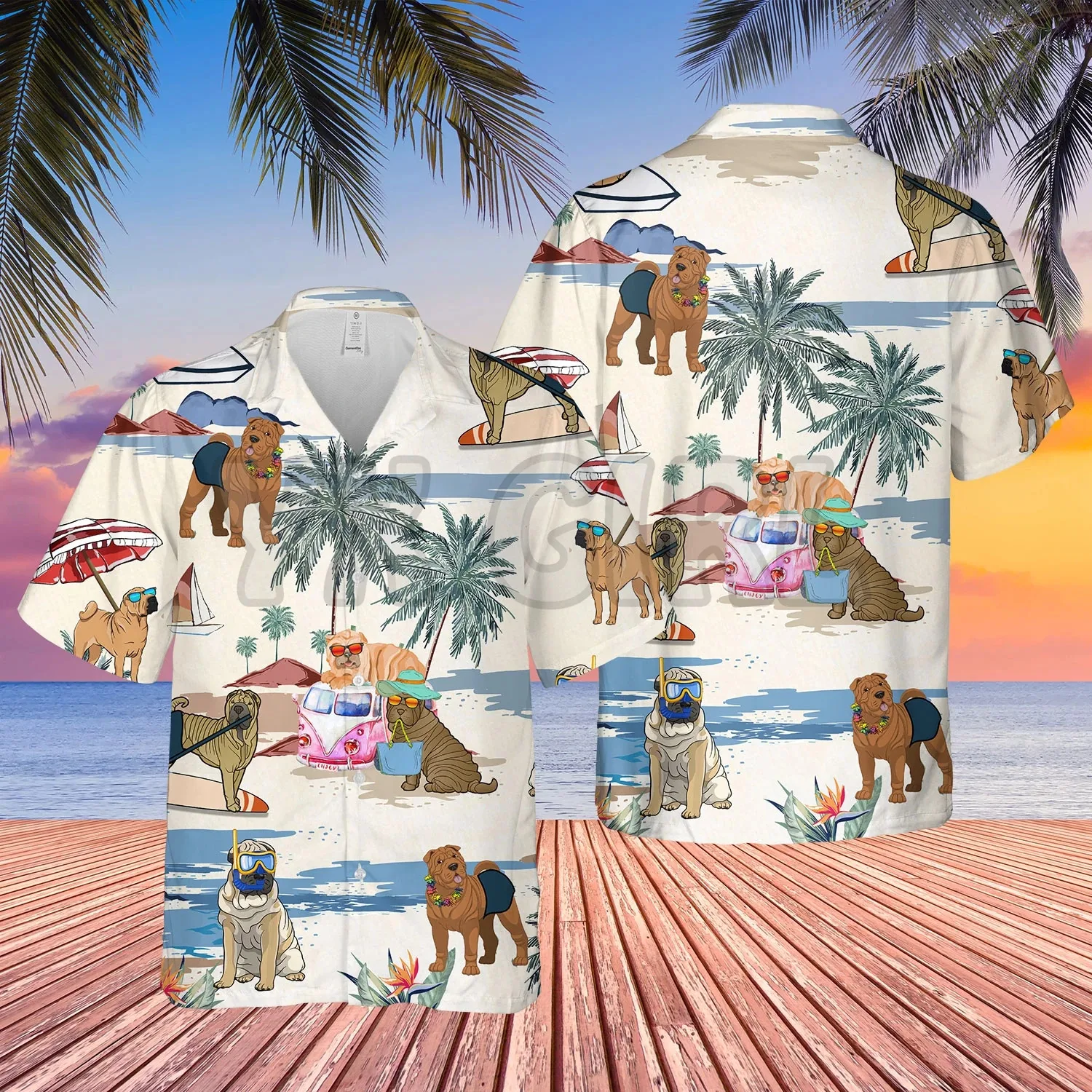 SHAR PEI SUMMER BEACH HAWAIIAN SHIRT  3D All Over Printed Hawaiian Shirt Men's For Women's Harajuku Casual Shirt Unisex