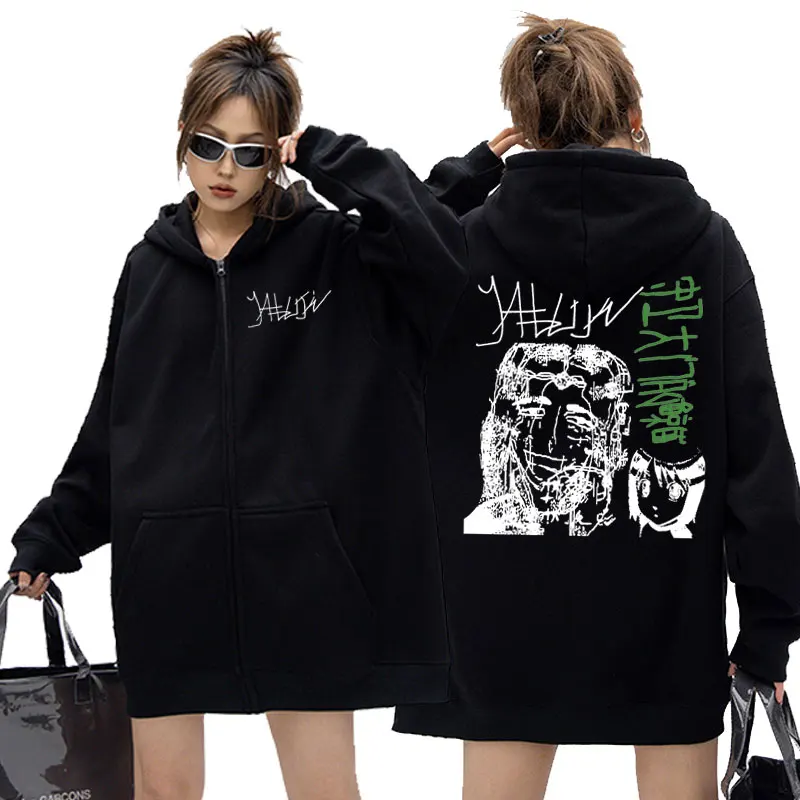 

Yabujin Print Zipper Hoodie Male Oversized Fashion Casual Streetwear Male Hip Hop Zip Up Jacket Unisex Fleece Cotton Sweatshirt