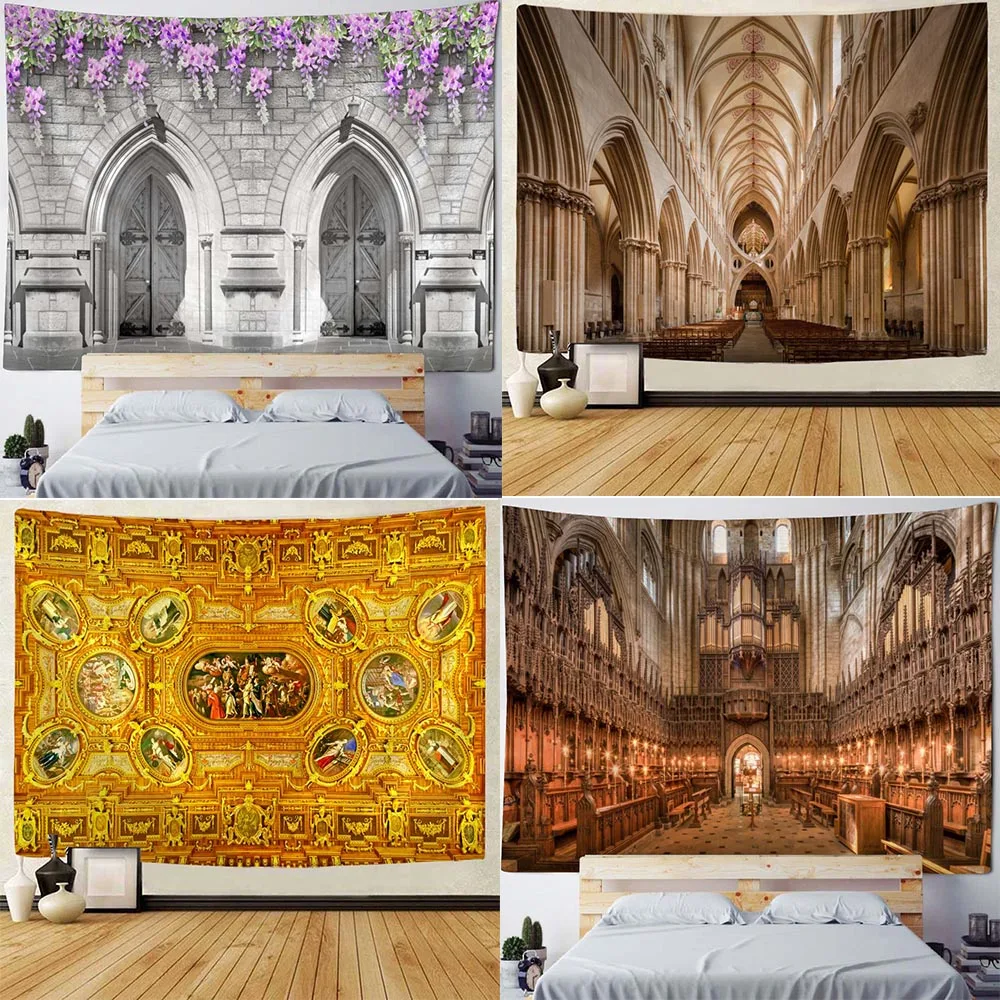 

Customizable Retro Architectural Tapestry Wall Hanging European Background Art Home Studio Room Wall Beach Mat Bed Sheet