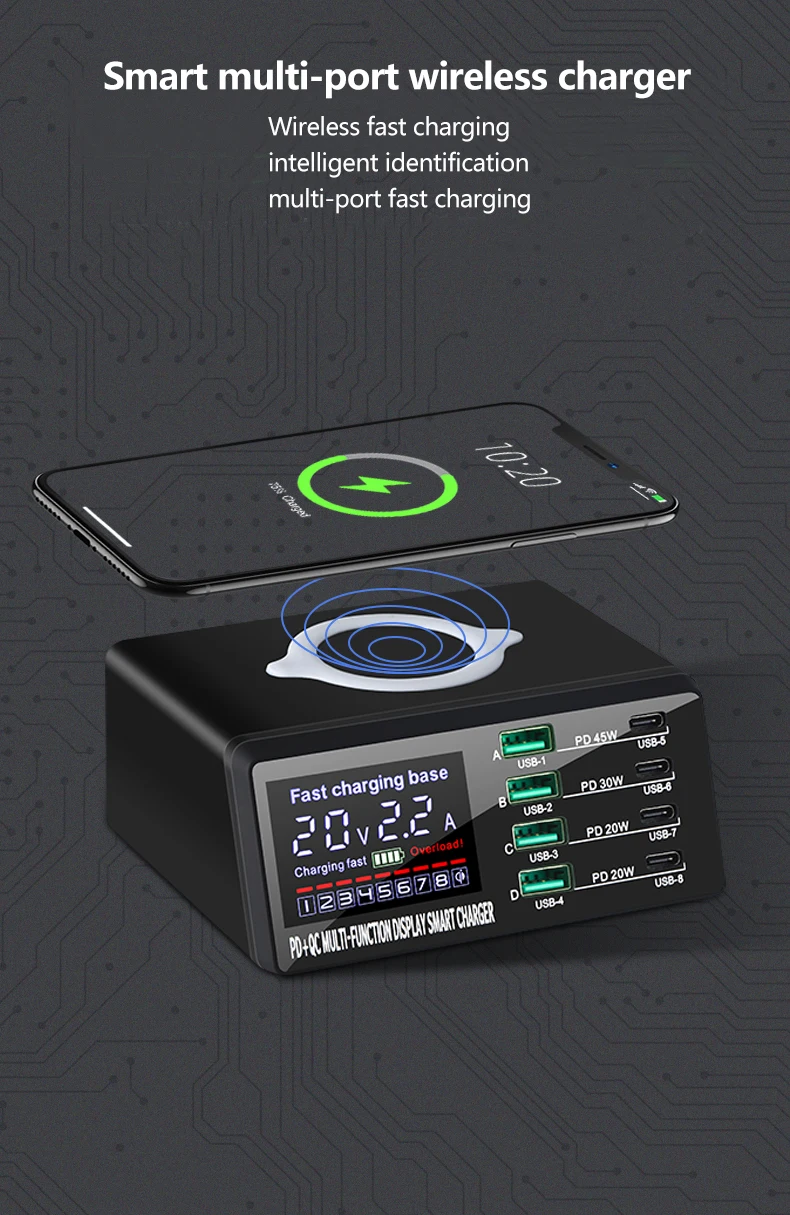 110W 8 Ports Wireless Charging Station PD Fast Charger USB Quick 3.0 Adapter HUB For iPhone 14 13 12 11 Samsung Huawei Xiaomi