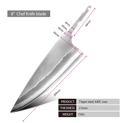 Лезвие для ножа из дамасской стали Kiristuke 20 см