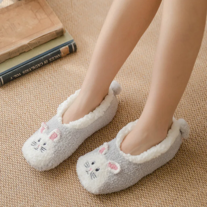 Women Winter Floor Socks Thicked Warm Plush Cute Animals Cartoon Home Slippers Socks Woman Non-slip Bedroom Sleep Sock