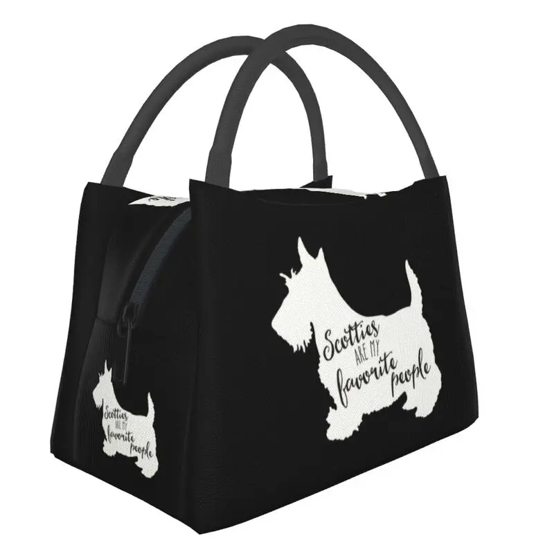 

Scotties Are My Favorite People Thermal Insulated Lunch Bag Women Scottish Terrier Dog Lunch Container for Picnic Meal Food Box