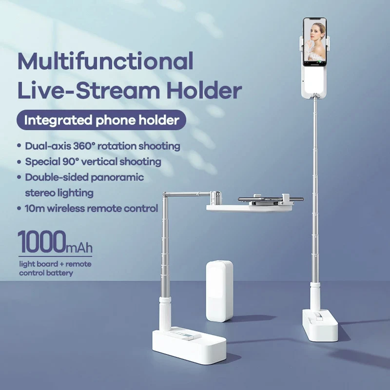 

Multifunction Retractable Wireless Vlog Live Broadcast Support Stand Bracket Portable Mobile Phone Holder with Selfie Fill Light