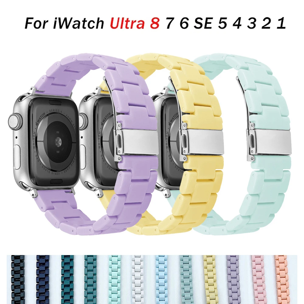 

Strap For Apple Watch Band 44mm 40mm 45mm 41mm 42mm 38mm Ultra 49mm Woman Resin Wristband for iWatch Series 7 6 5 4 3 2 SE 8 45