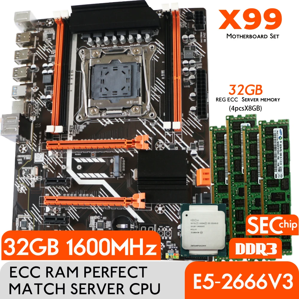

Oeny X99 Turbo комплект материнской платы XEON E5 2666 V3 LGA 2011-3 CPU 4 шт. X 8 ГБ = 32 Гб 1600 МГц DDR3 ПАМЯТЬ REG ECC Ram